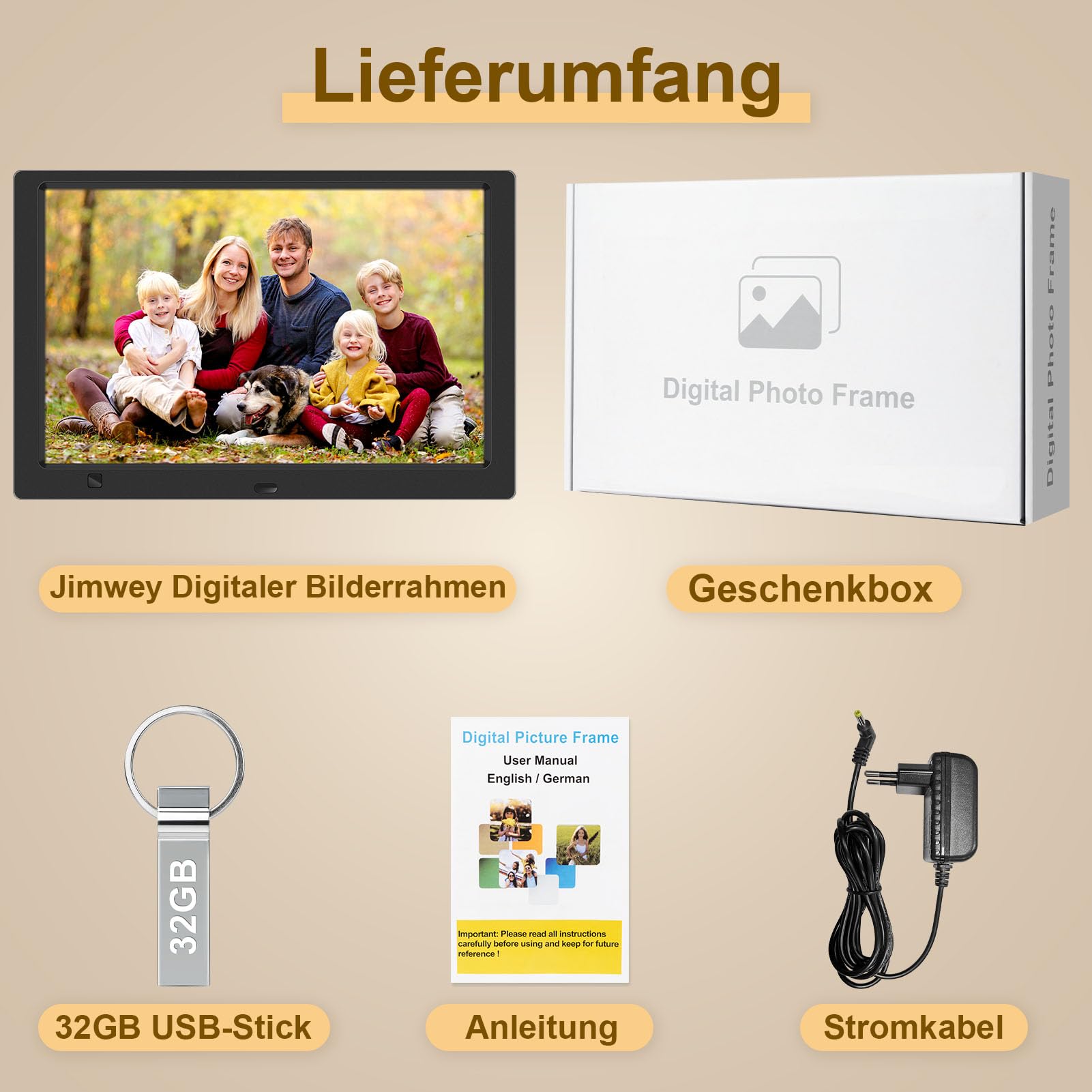 Digitaler Bilderrahmen Elektronischer Fotorahmen ohne WLAN, 10,1 Zoll IPS Bildschirm Photo Frame mit 32GB USB Stick & Bewegungssensor Kalendar/Zeitschaltuhr Foto/Video/Musik-Player Wandmontierbar