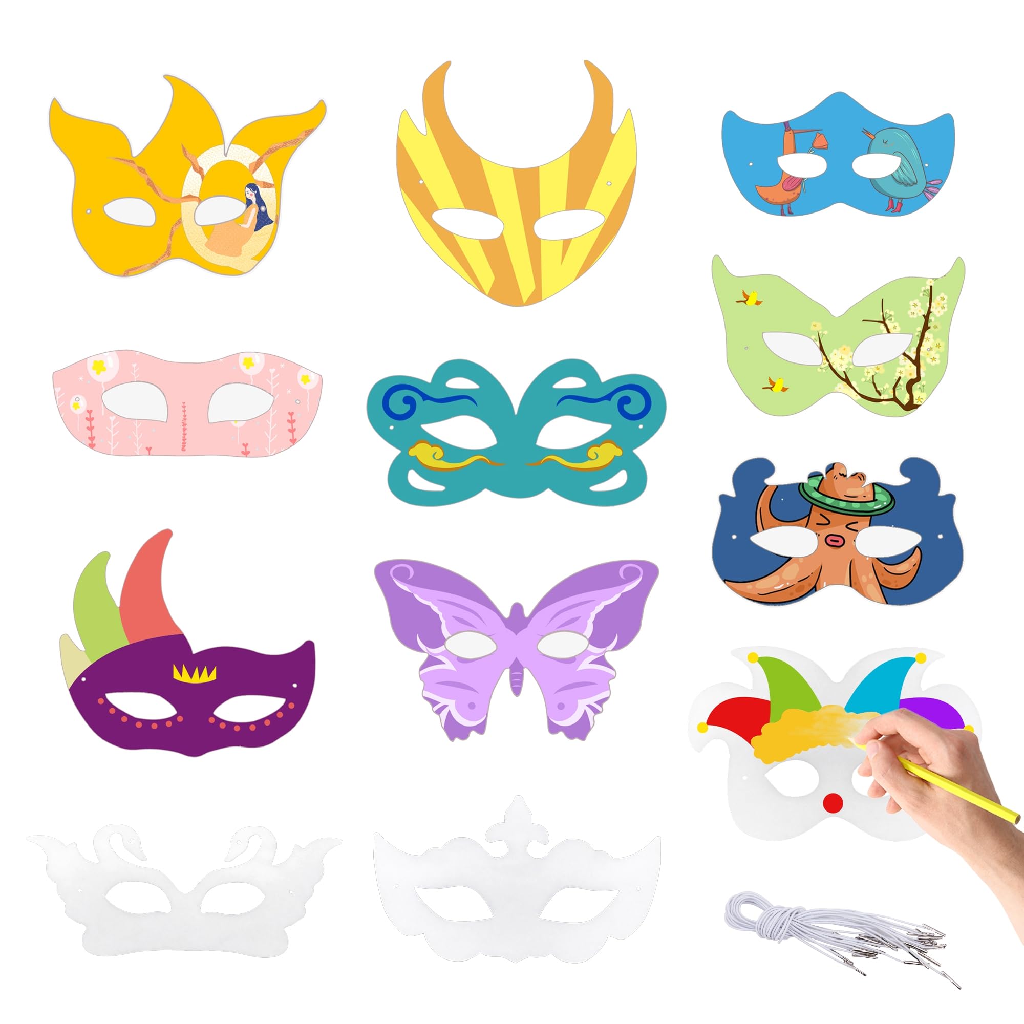 TOPWAYS 12 Animal Masks Kids DIY Colorful Masks White Card,Suitable for Animal Forest theme Birthday Party Halloween Dress up Animal Masks