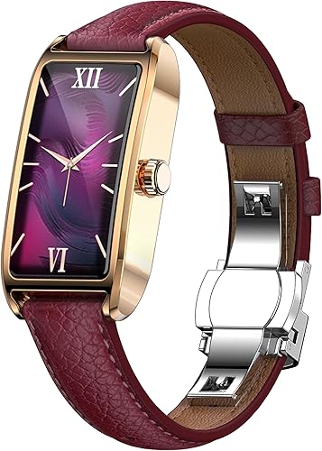 Rastreador de actividad física para mujer, reloj de fitness para mujer, correa de cuero, funda de aleación, monitor de frecuencia cardíaca de lujo,