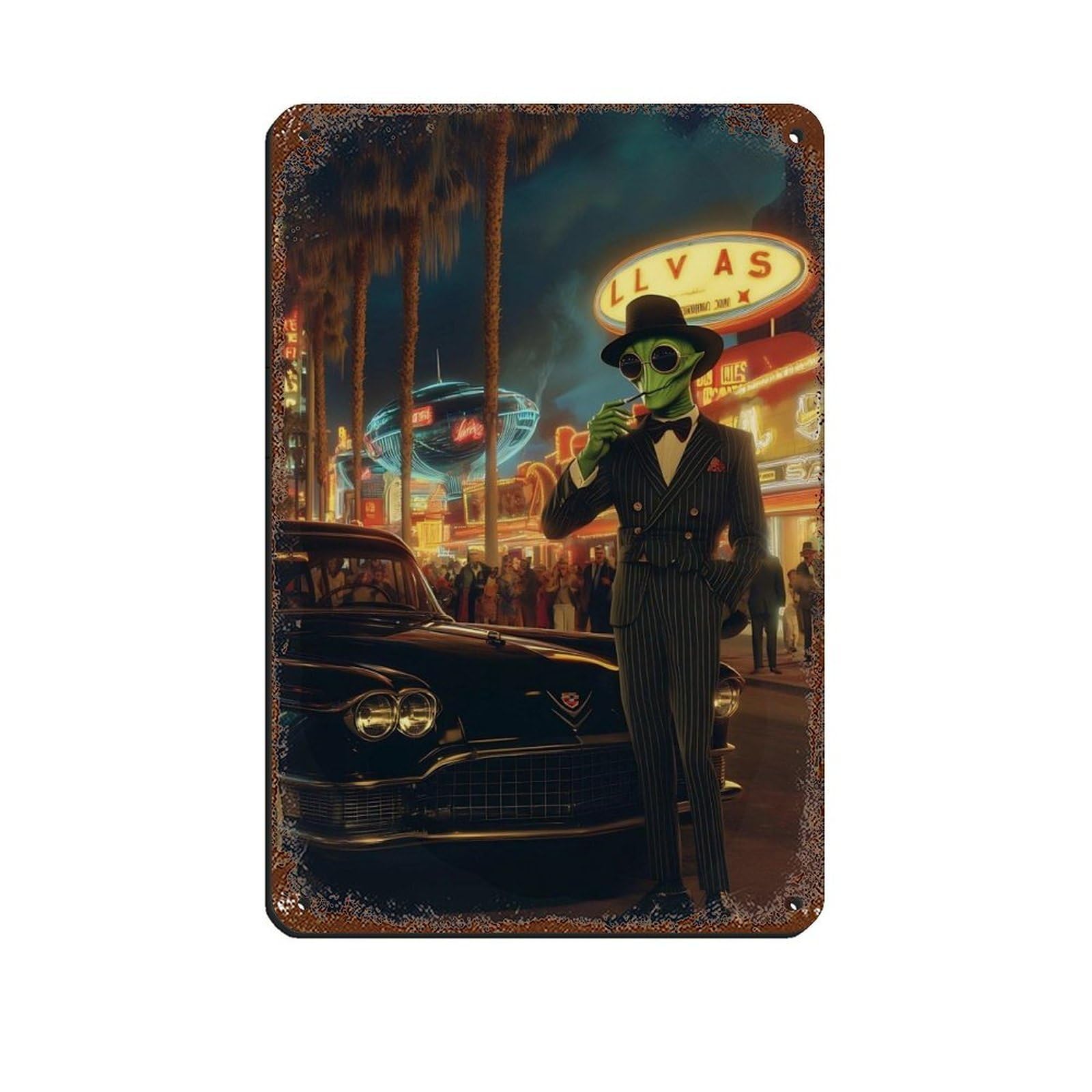 Lxwnze 20L X 30W Cm Alien In Suit, Retro Futuristic Sci Fi Tin Sign Vintage Metal Pub Club Cafe Bar Home Wall Art Decoration Poster Retro 8X12inch(20X30cm)