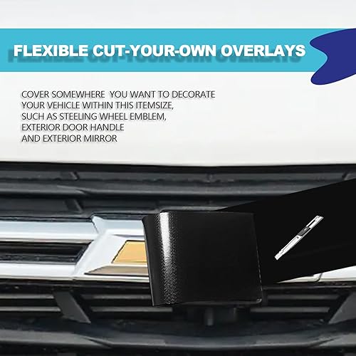 Miniatura 5 de Kit de 3 calcomanías de fibra de carbono para bricolaje, con espátula y cortador, compatible con Chevy, tamaño 11.8 x 3.93 pulgadas, negro mate