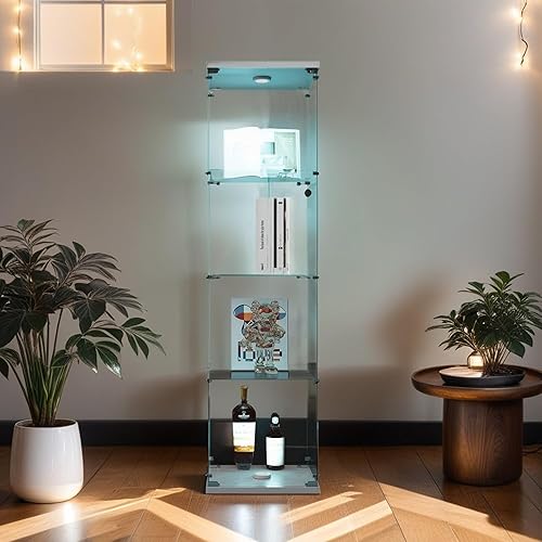 Miniatura 5 de Zacis Vitrina de cristal con luces y cerradura, vitrina Curio de 4 niveles con puerta de cristal, escaparate de pie para sala de estar, dormitorio,