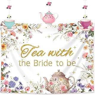 Tea With Bride To Be Balloons Let's Par Tea Decorations Balloon Garland Arch Banner Floral Butterfly Teapot Banner for Bridal Shower Bachelorette Wedding Party