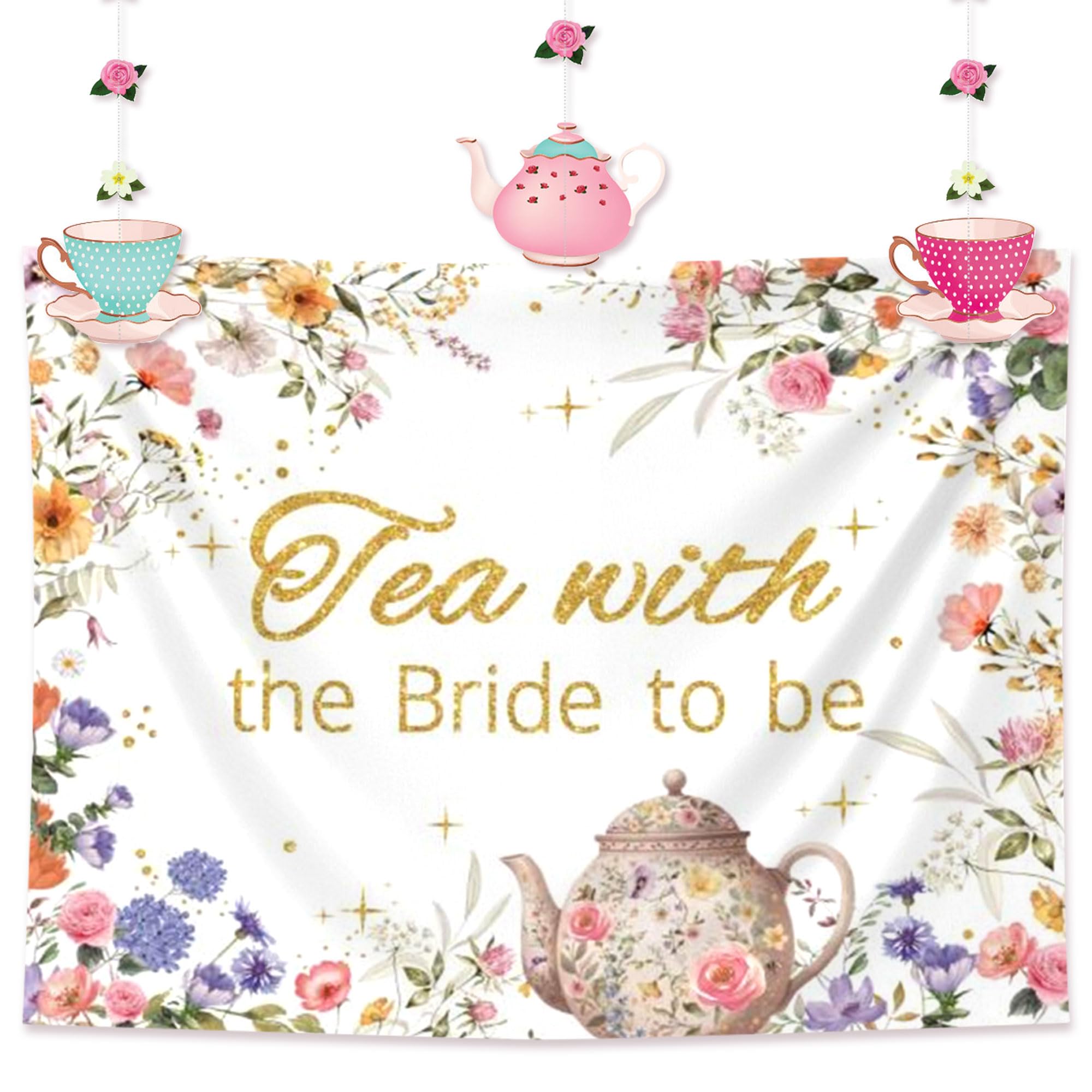 LaVenty Tea With Bride To Be Balloons Tea Party Decorations Balloon Garland Arch Banner Floral Butterfly Teapot Banner for Bridal Shower Bachelorette Wedding Party