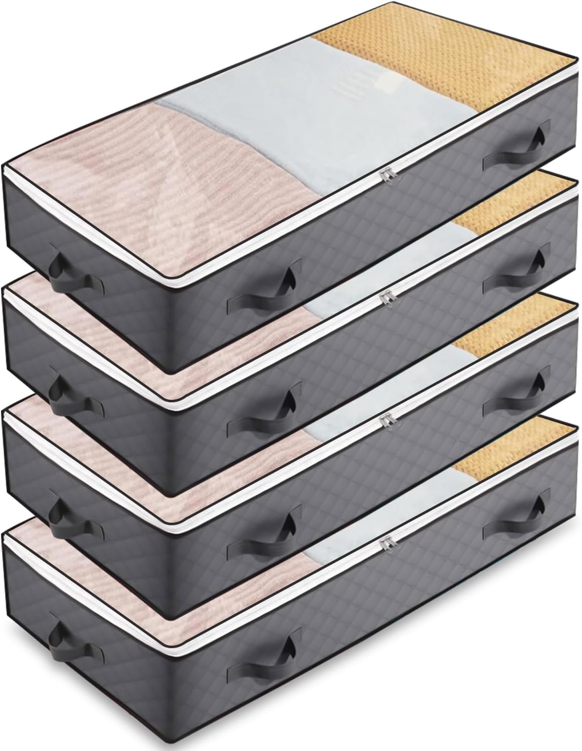 Toaren Pack of 4 Underbed Storage Boxes with Lid, 90 L, Underbed