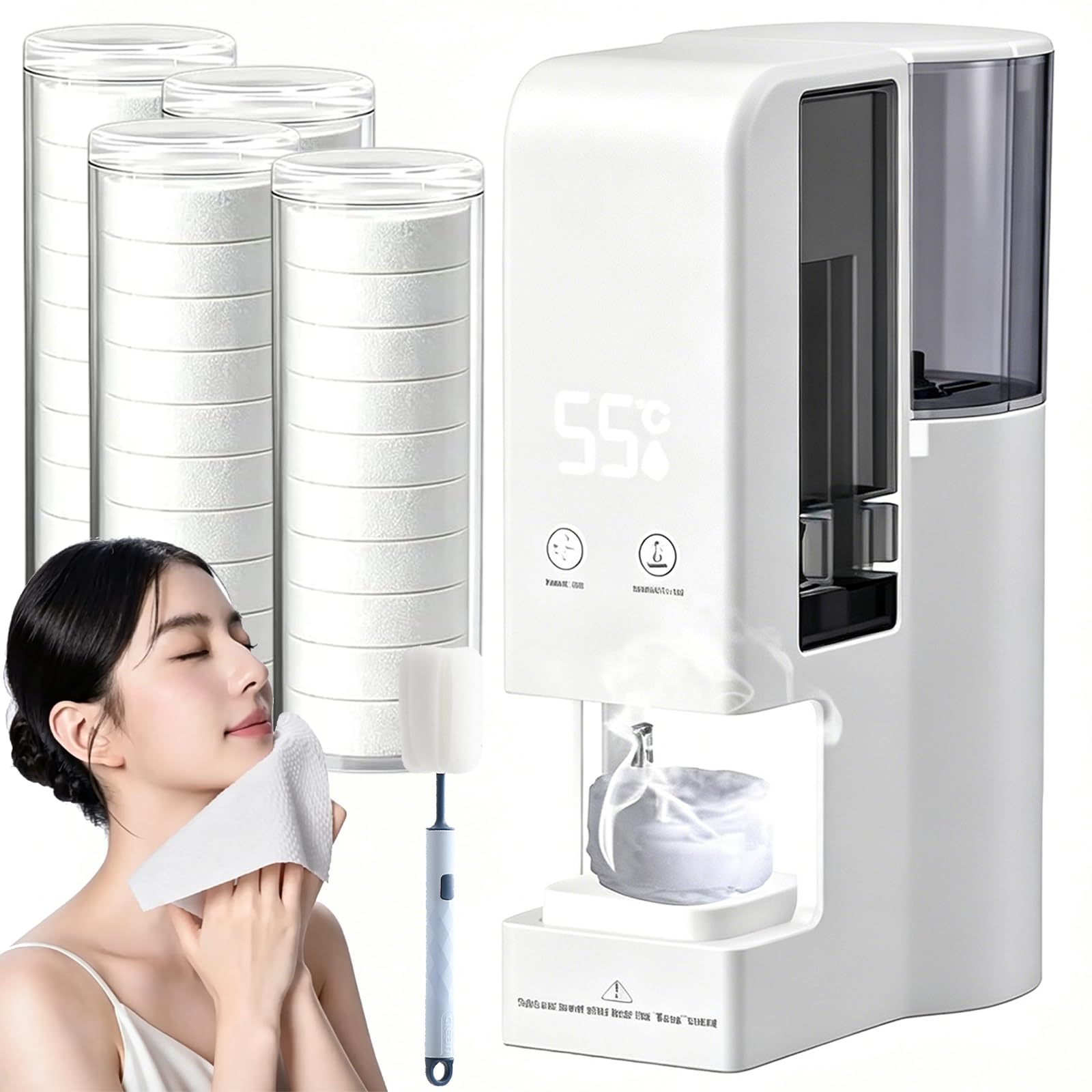Hot Towel Dispenser, 5s Instant Heat Towel Warmer Machine with 55°C Constant Temperature Control, Automatic Face Towel Heater for Home Spa Facial Skincare, Salon & Bathroom (Machine+ 80pcs Towel)