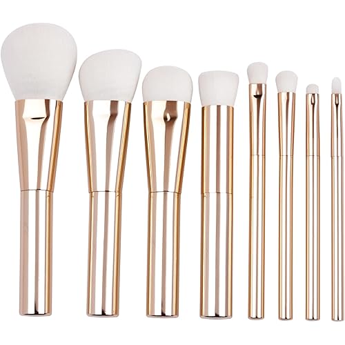 EVRCHGIEA Makeup Brushes Set, Blush Foundation Powder Concealer Eye Shadow Makeup 8 Pcs Brush Set Soft Synthetic Hair and golden Aluminum Handle