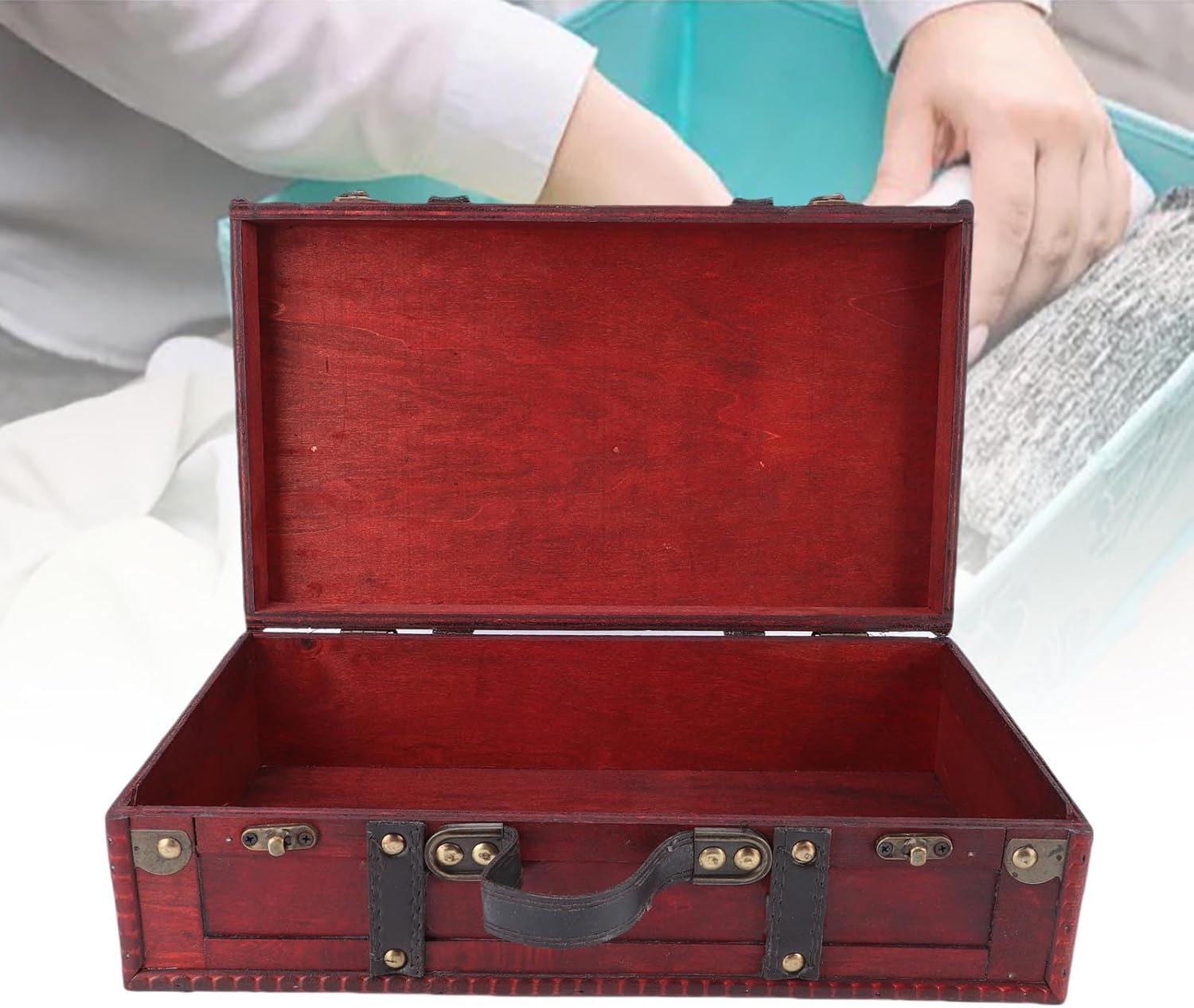 Pssopp Vintage Suitcase, Wooden Decorative Storage Chest for Weddings Keepsakes Stacking Living Room