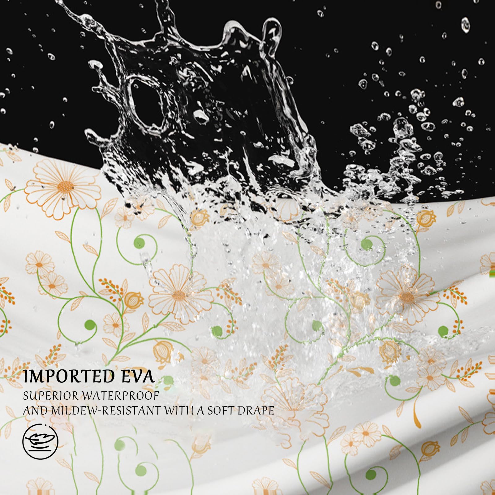 Duschvorhang 180x200 cm, Duschvorhang Anti-schimmel, Wasserdicht Und Trocknet Schnell, Waschbar Eva Shower Curtain, Mit Haken, Für Badezimmer Und Badewanne. (180 * 200cm, Geblümt C)