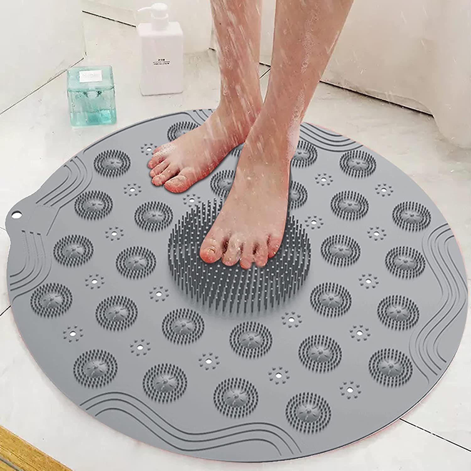 KDR Non Slip Shower Mat with Friction and Suction Cup Anti Slip Bath Mats with Drain Hole in Middle for Shower Stall