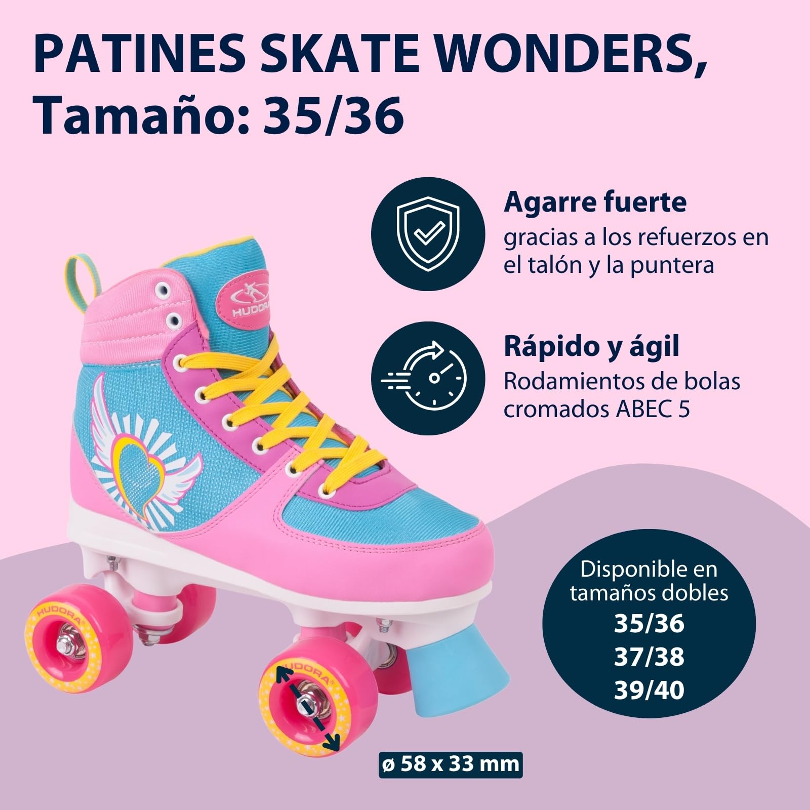 Hudora Wonders en Diferentes Tallas - cómodos Patines para niños con diseño Genial - Elegantes Patines para niños y Adolescentes - Patines Hechos de Cuero sintético