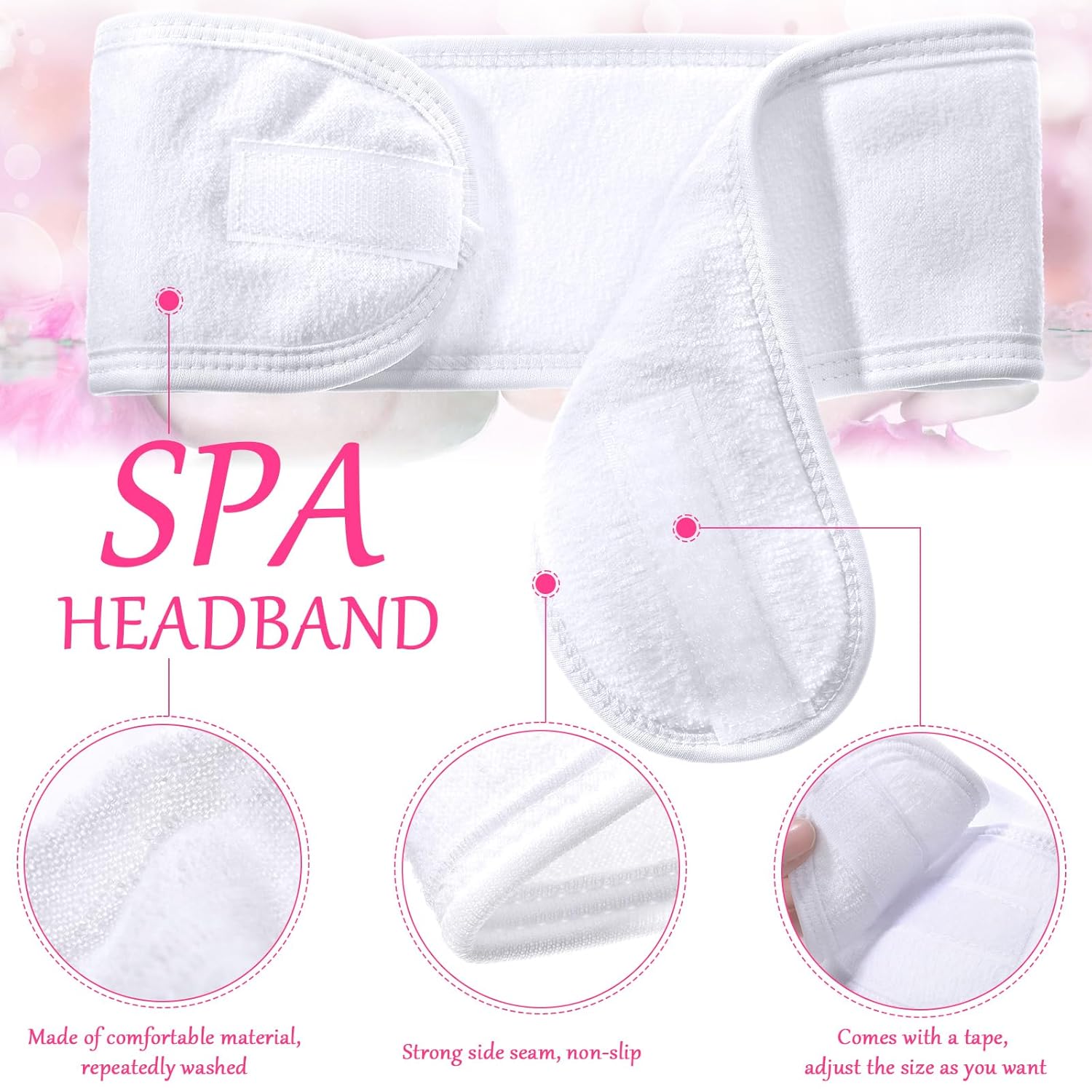 Hoteam 30 Pack Spa Headband Facial Esthetician Hair Wrap for Women Adjustable Makeup Sports Shower Stretch Towel with Tape(White) - Image 4