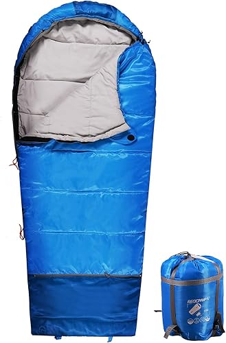 Redcamp - Saco de dormir para niños, para acampada, 32 a 77 grados, 3 estaciones, clima cálido o frío, para niños, niñas y adolescentes, color azul