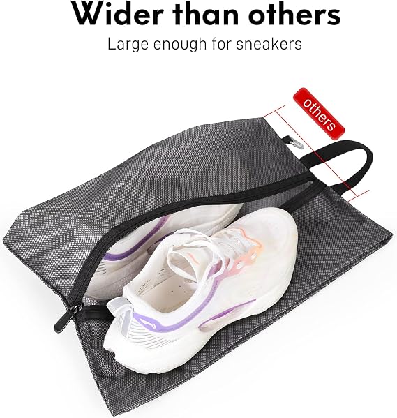 2 Pack Shoe Bags for Travel, Sneaker Bags, Waterproof Travel Shoe Bags with Zipper for Packing, Golf Shoe Dust Bags for Man and Women, Medium, Black