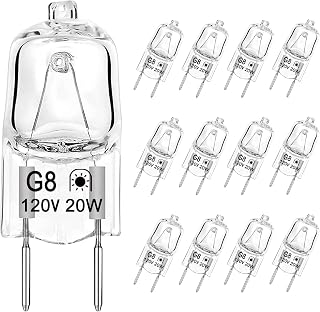VITUNOV G8 Halogen Bulb 20W 120V Dimmable Xenon Bulb (12 Pack) G8 Base 2Pin T4 JCD Type 2700K Warm White Under Cabinet Puck Lighting Replacements