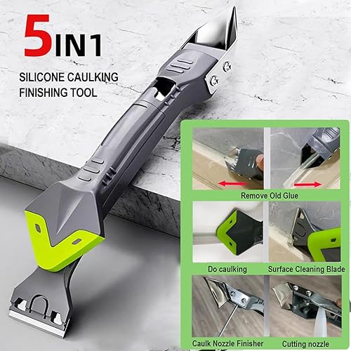 Miniatura 2 de Kit de herramientas de calafateo de silicona, herramienta de acabado de sellador 5 en 1 con cabeza de acero inoxidable, cuchillo de masilla, 3