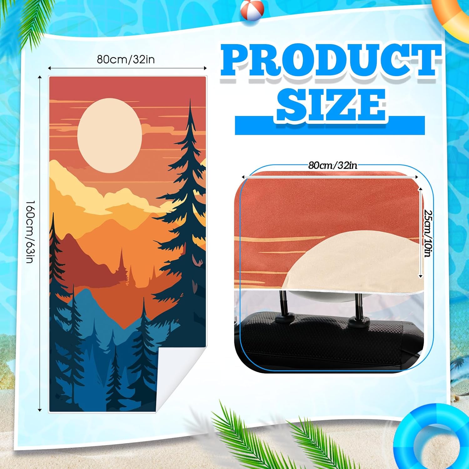 4 Pack Car Seat Towel Covers with Storage Bag 63 x 32 Inch Athletic Running Towel Seat Sweat Washable Non Slip Cover Gift for Car Outdoor Sport Activities (Landscape)