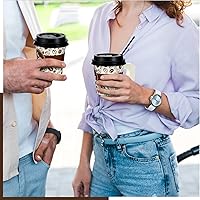 Vista 6 de Tessco Juego de 200 tazas de café desechables de 4 onzas a granel con tapas, asas anchas, pajitas de papel impreso, tazas de café desechables