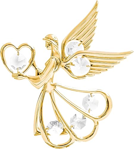 Mascot Crystal Delight Collection - Figura decorativa de ángel chapado en oro de 24 quilates con forma de ángel y corazón, diseño de ángel