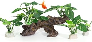 4PCS Driftwood Cave Aquarium Decor Silk Aquarium Plants for Betta Fish Tank Decorations