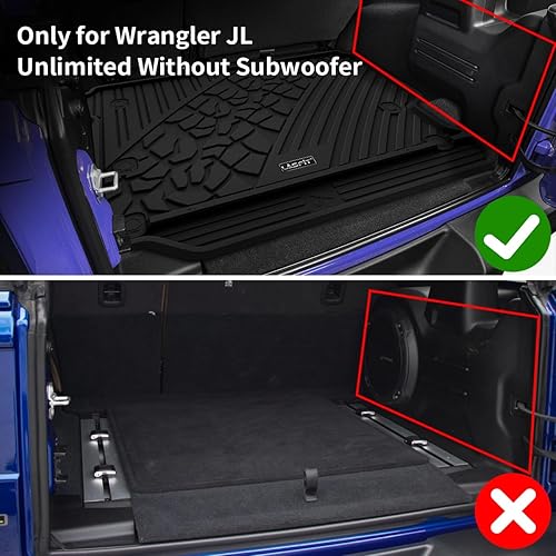 Miniatura 4 de LASFIT Alfombrillas de suelo y alfombrillas de carga aptas para Jeep Wrangler JL Unlimited 2018-2024 de 4 puertas sin subwoofer solamente (no apto
