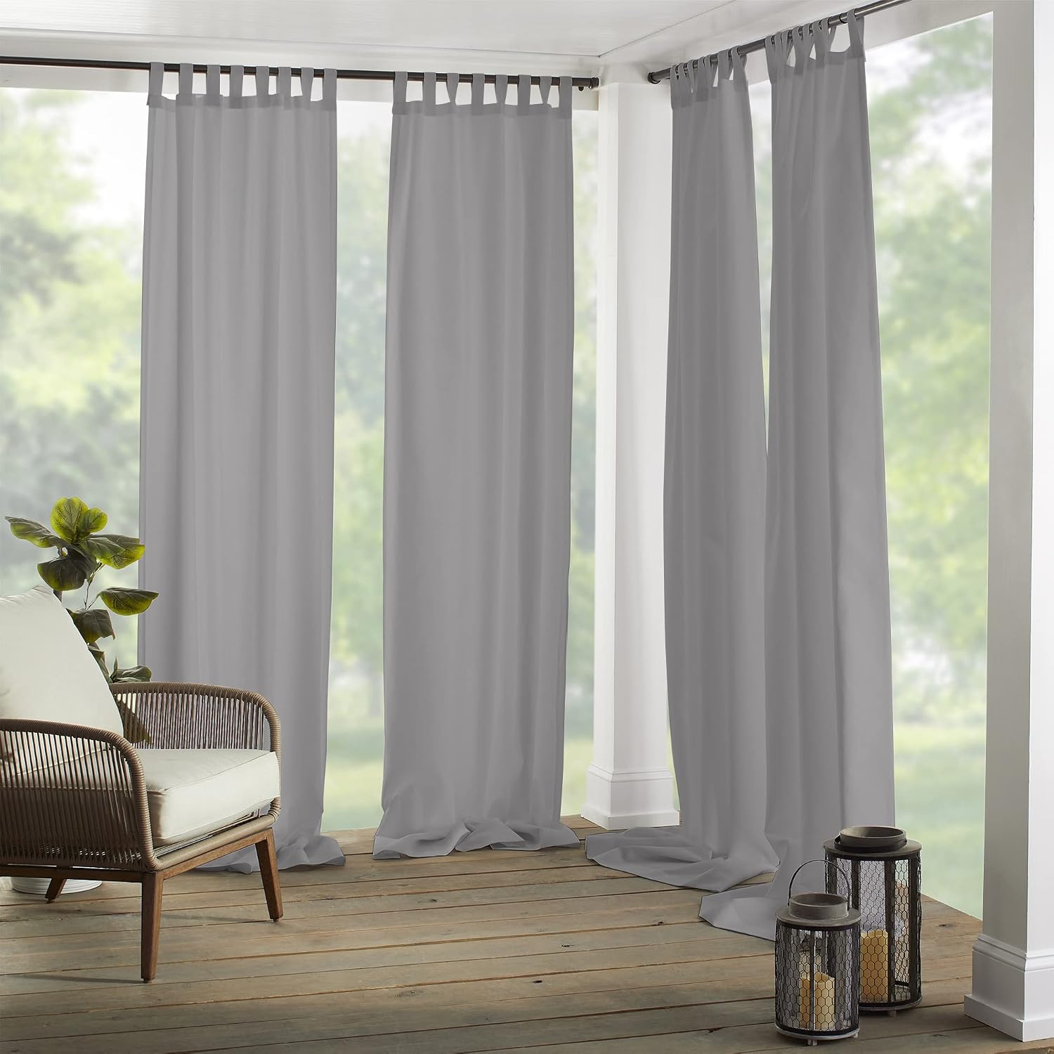 Elrene Home Fashions Matine Solid Tab-Top Indoor/Outdoor Curtain Panel, 52 inches X 84 inches, Gray, Grey, W 52" x L 84" (1 Panels)