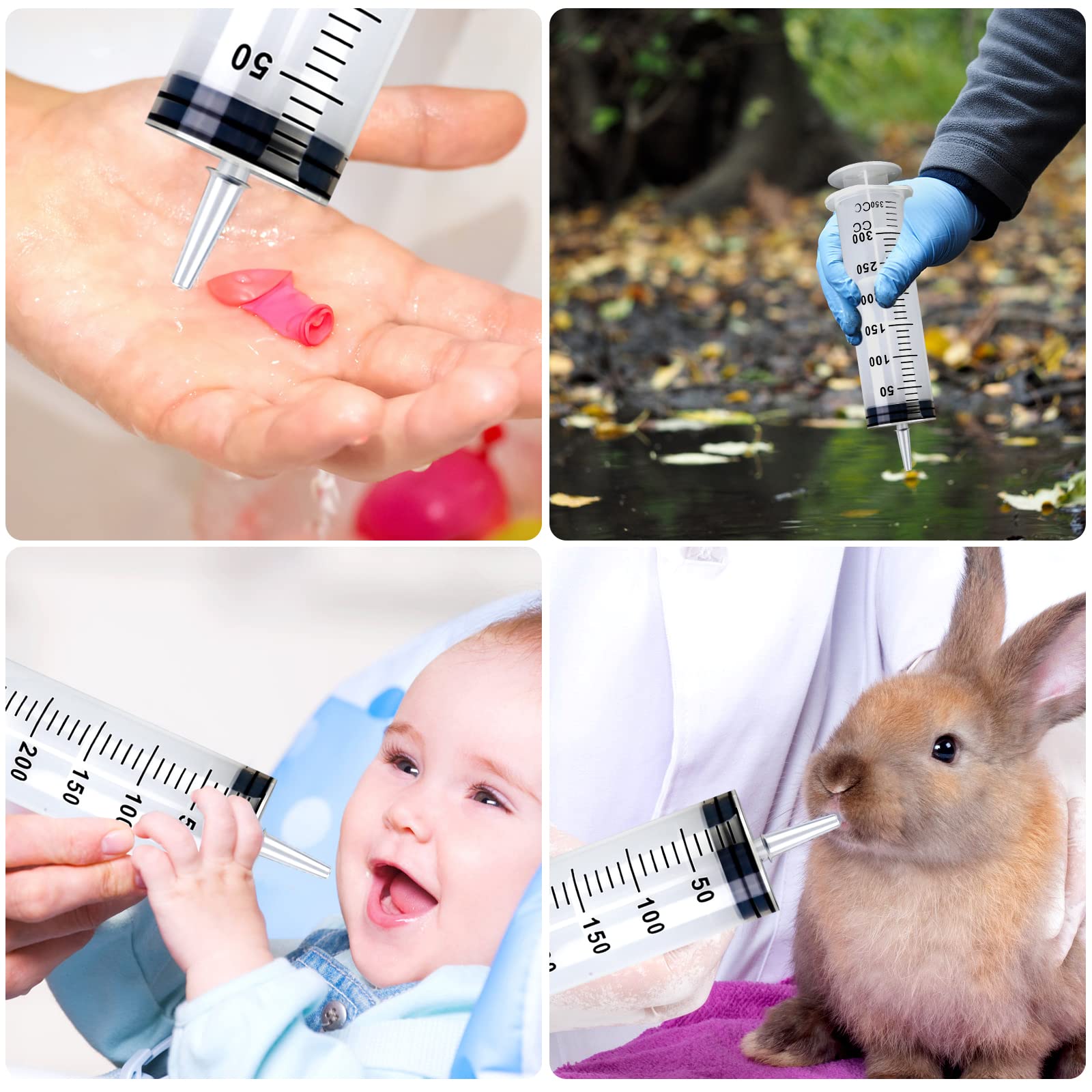 Lot de 2 seringues en plastique réutilisables de 300 ml/350 ml avec tuyau - Pour laboratoire, jardin, nourriture pour animaux, industrie