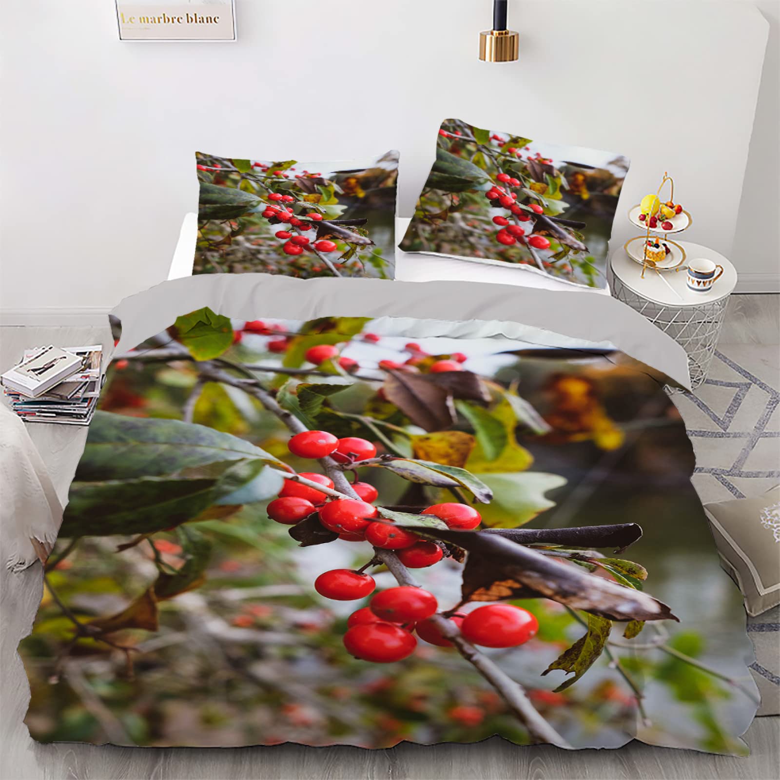 Parure de lit 90x190 enfant aubépine verte avec housse de couette en microfibre et taie d'oreiller