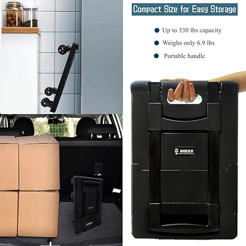 Miniatura 6 de WIRJIJI Carrito plegable de mano con placa base expandible, carrito de equipaje resistente de 330 libras, 6 ruedas, 23 x 13 pulgadas, carrito