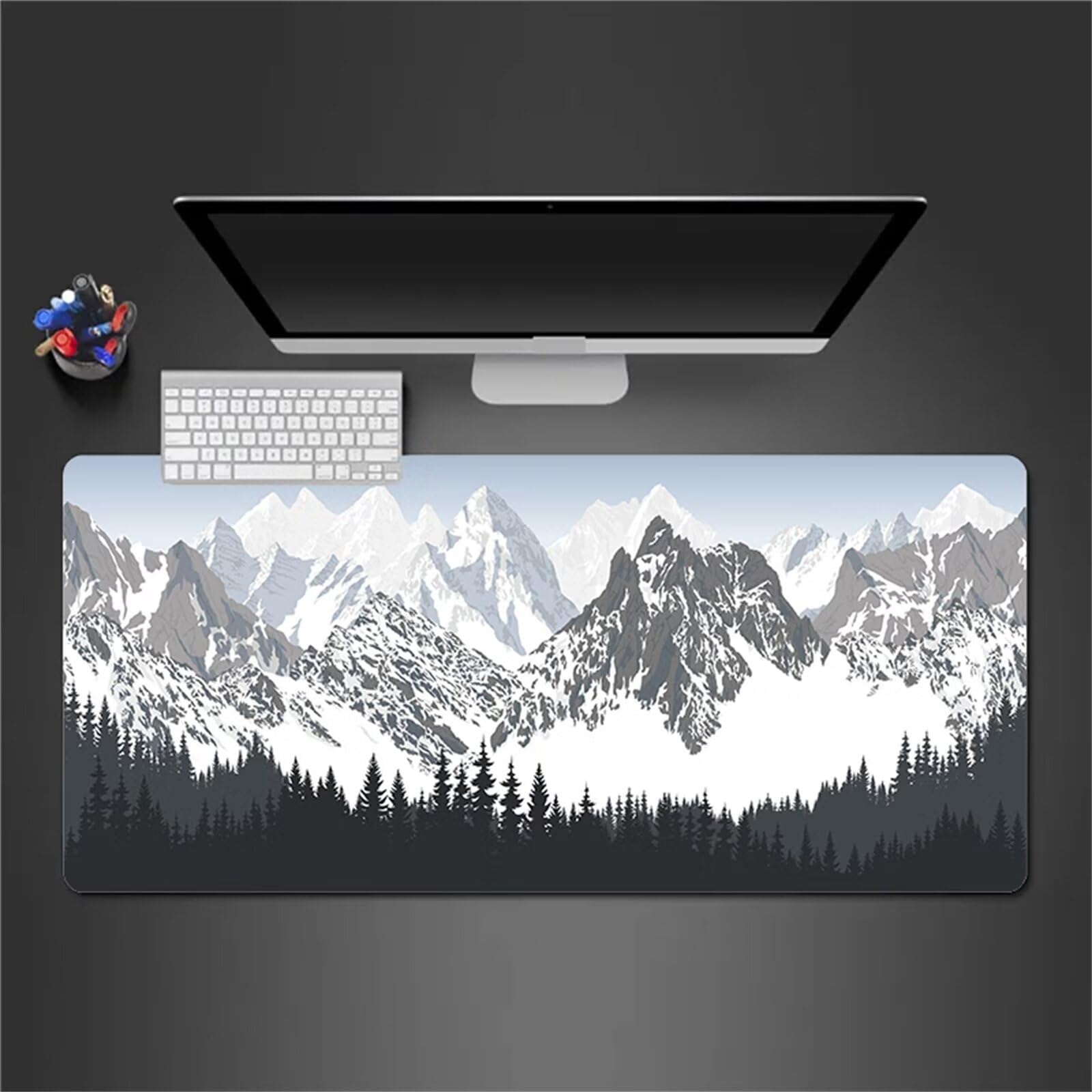 Tapis de Souris de Jeu Jungle Montagnes Enneigées Tapis de Souris XXL 900x400x3mm Grand éTendu Tapis de Bureau avec Base en Caoutchouc Antidérapant et Bords Cousus pour Clavier et Souris