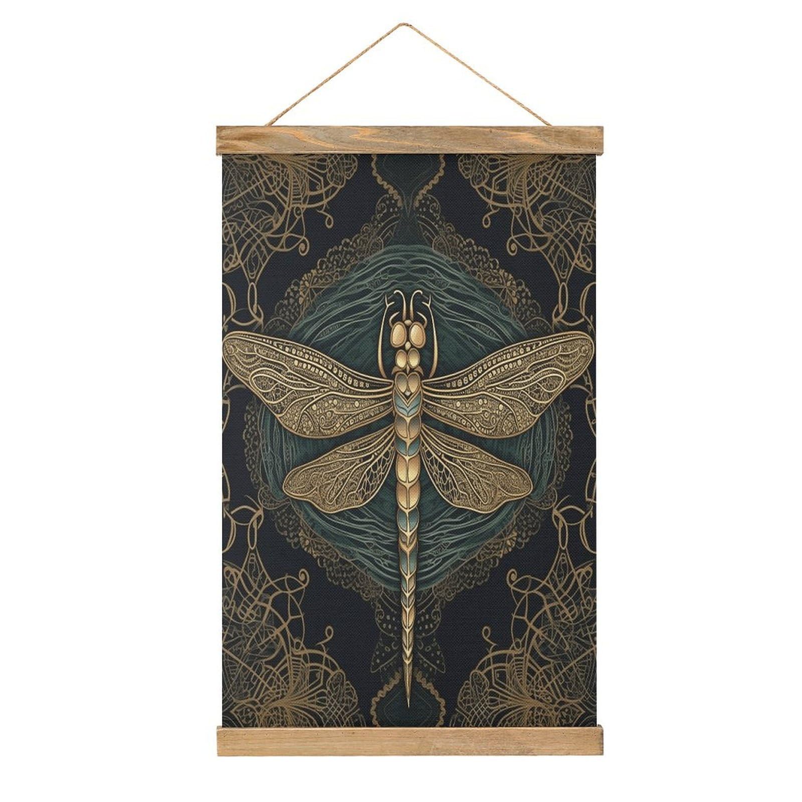 VstaDank Dragonfly Hanging Poster with Wooden Frame Modern Linen Hanging Painting Retro Style Wall Decor Art Painting for Living Room,Bedroom Decor Poster Frame 20.4x13.1inch