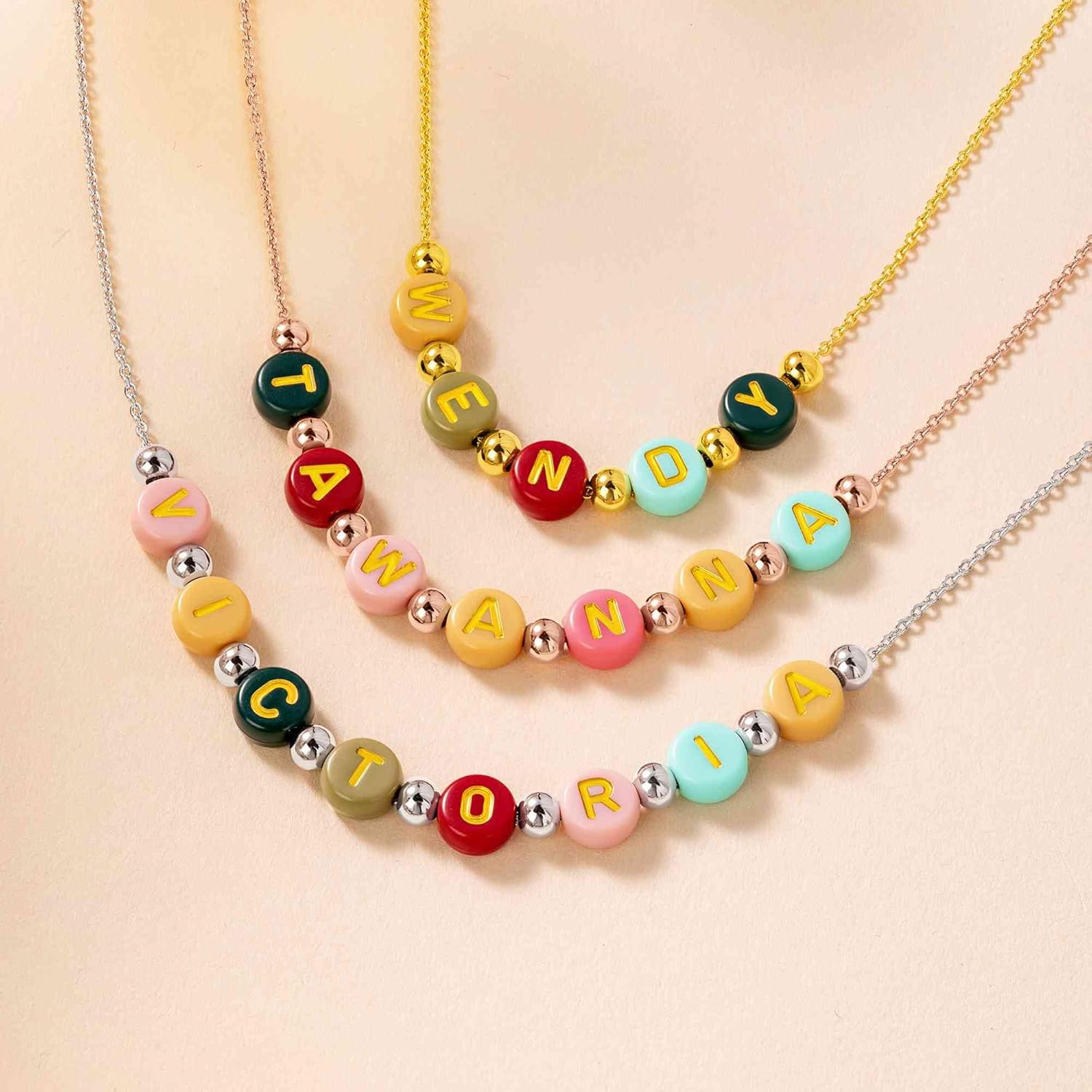 NICEDREAM Colorful Beaded Name Necklace for Women Birthday Gift for Her Personalized Letter Beads Necklace Gifts for Mom Custom Bead Jewelry with Initial - Image 3