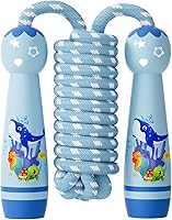 Vista 11 de Cuerda de saltar para niños, cuerda de saltar trenzada de algodón ajustable con mango de madera para niños pequeños, fitness, entrenamiento