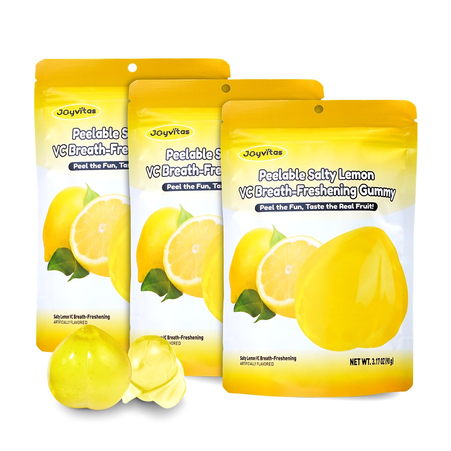 Peelable Gummy Candy Intense VC Lemon Fruit Chewy Gummy Snack Low Sugar & Calorie, Healthy Snacks For Kids & Adults – Individual Soft & Chewy Candy Snacks (Pack of 3, 3.17OZ, VC Lemon)