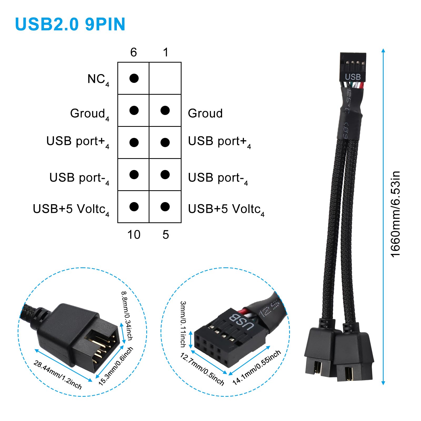 USB 2.0 9 Pin Splitter Scheda Madre USB Splitter 9 Pin Cavo