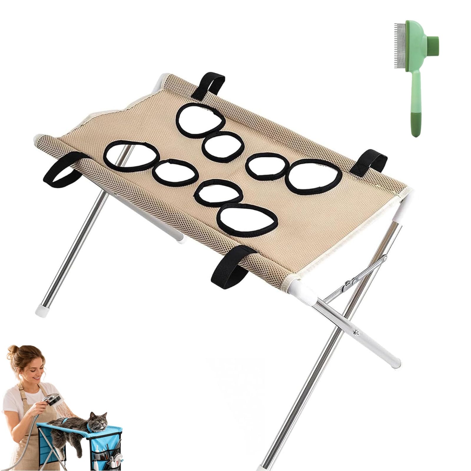 2-in-1 Foldable Pet Grooming Bed, Pet Grooming Hammock for Dogs (B)