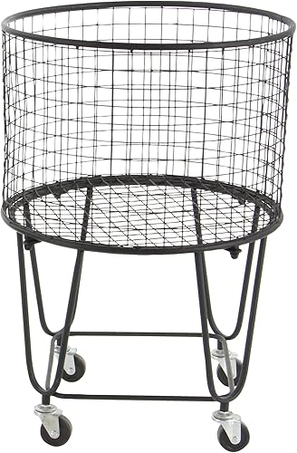 Miniatura 4 de CosmoLiving by Cosmopolitan Carrito de Almacenamiento de Metal de Conjunto Profundo con Canasta de Lavandería de Malla Rodante, 18" x 18" x 24",