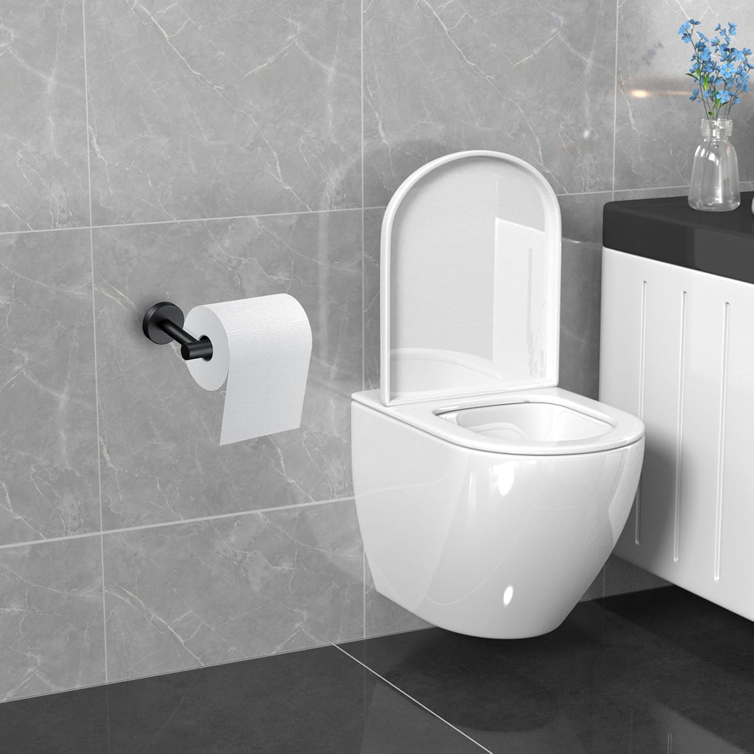 Wall - Mount Toilet Paper Holder, Essential Bathroom Accessory for RVs and Homes,Black