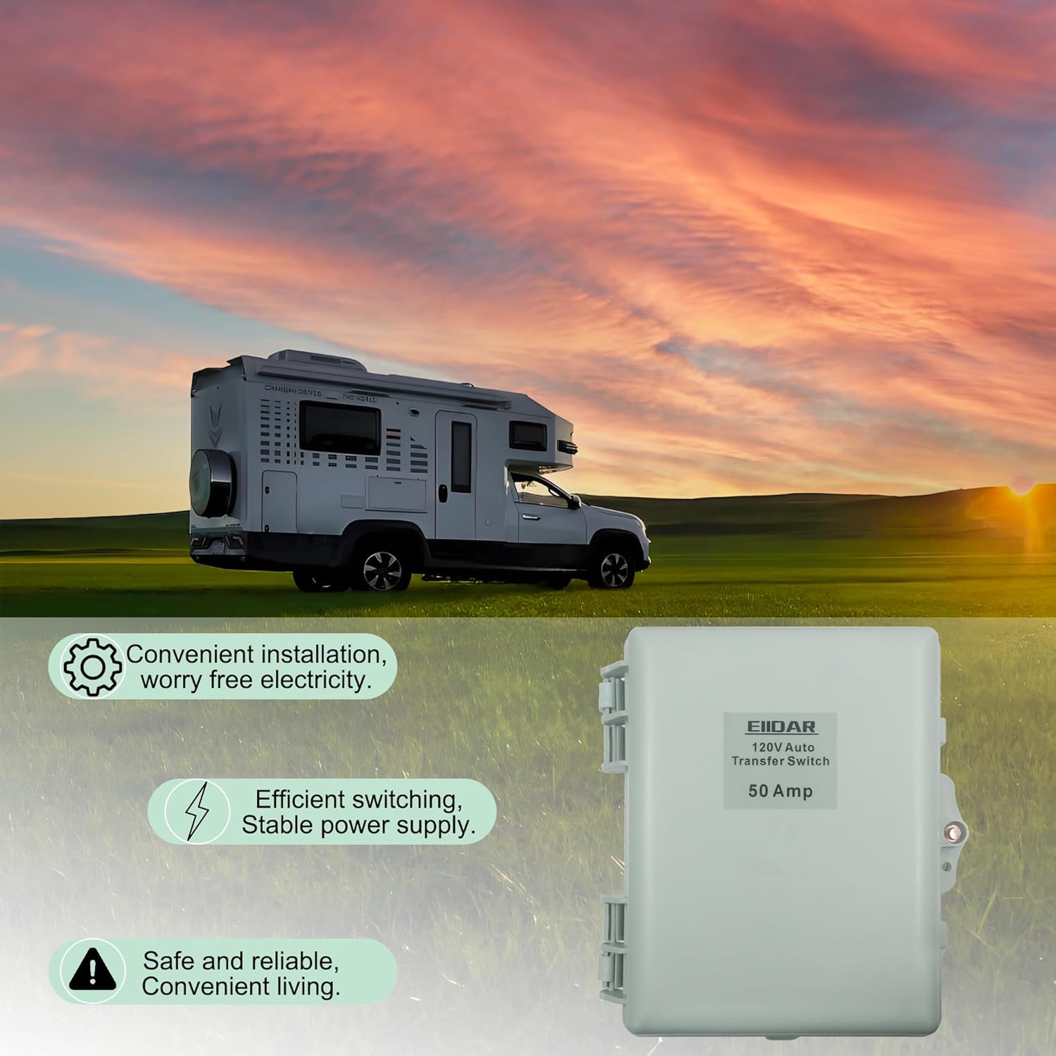 50 Amp Automatic Transfer Switch for Generac Generator – IP67 Waterproof ATS Panel with 30ms Quick Switching-50A Power Auto Transfer Switch Box for Home Backup & RV Use