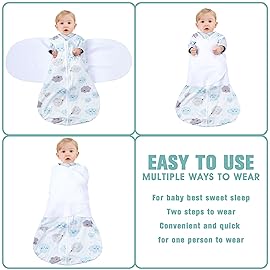 BSTOPPT Newborn Sleep Sack Baby Swaddle,6-12 Months,3-Way Adjustable Wearable Blanket,100% Rayon Cotton Swaddling Sleeping BagTOG 0.5Clouds&Starry Sky