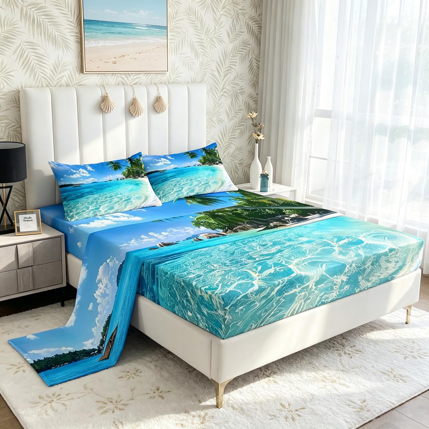 Ocean Sheet Sets Tropical Palm Hawaiian Vacation Queen 4-Piece Set