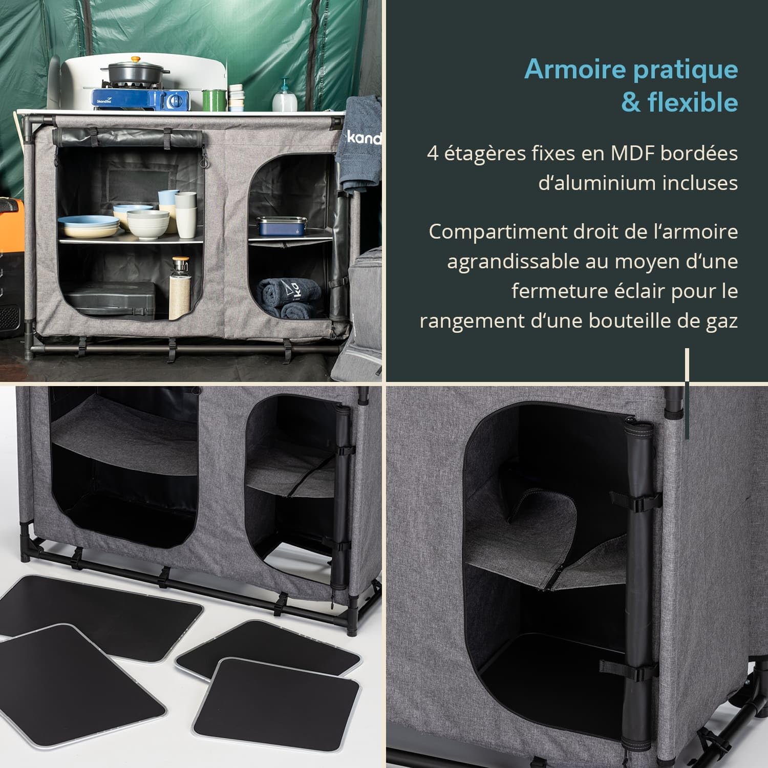 Skandika Cuisine de Camping Ruoka | Armoire de Camping avec Structure en alu, Pare-Vent Amovible, évier, Compartiments de Rangement, Sac de Transport | Cuisine de Camping d'extérieur, de Voyage