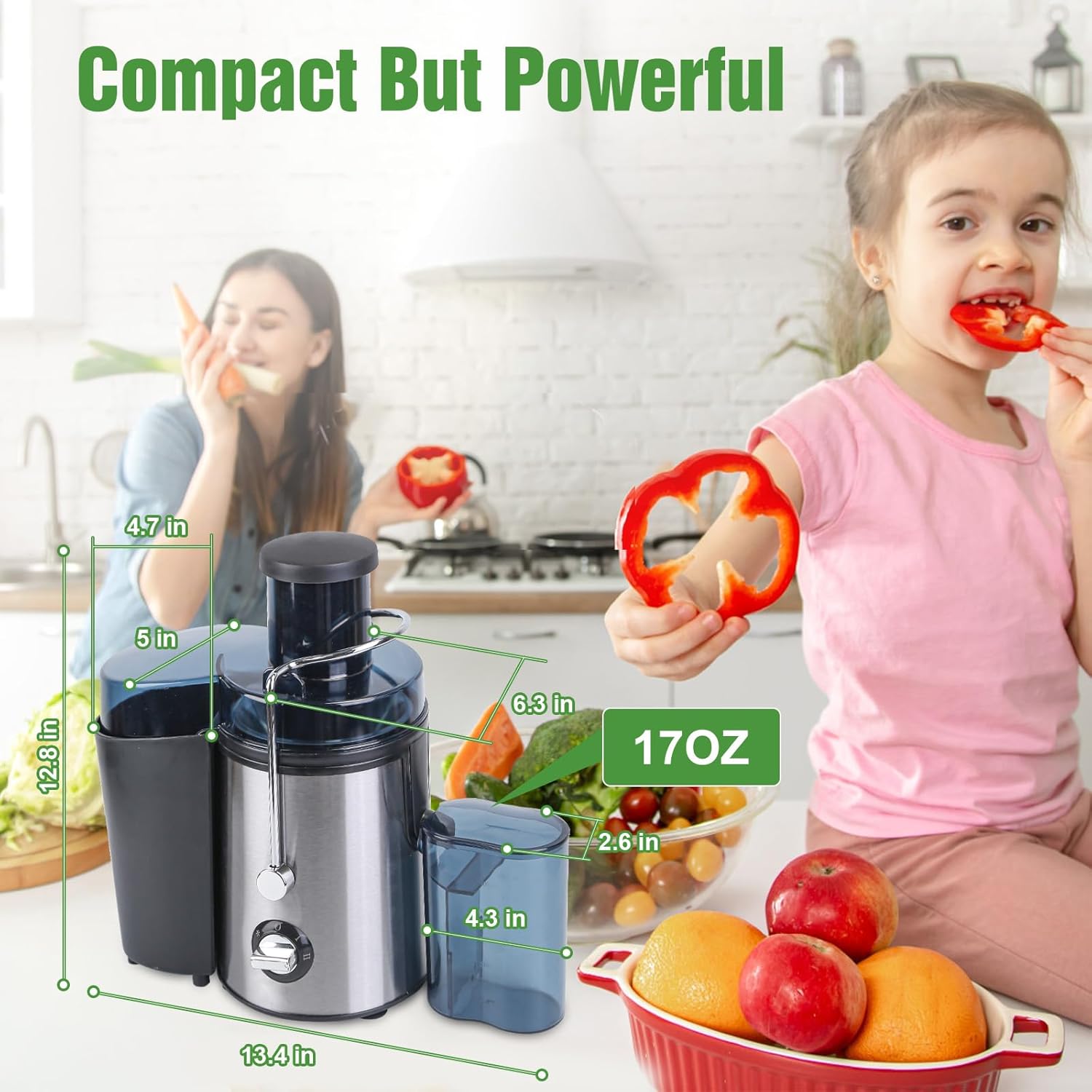 Juicer Machine, 1000W Centrifugal Juice Extractor with Wide Mouth 2.6" Feed Chute for Whole Fruits and Vegs, Dual Speeds Fruit Juicer, High Juice Yield, Stainless Steel, BPA-Free