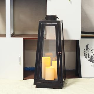 1Pack Decorative Big Lantern 25.2" H with Dancing Flame LED Timer Candle,ON/Off/Timer LED Candle with 6hours,Hanging Lantern for Outdoor Garden/Indoor Use.