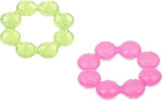 Nuby IcyBite Soother Ring Teether, 2 Count (Green/Pink)