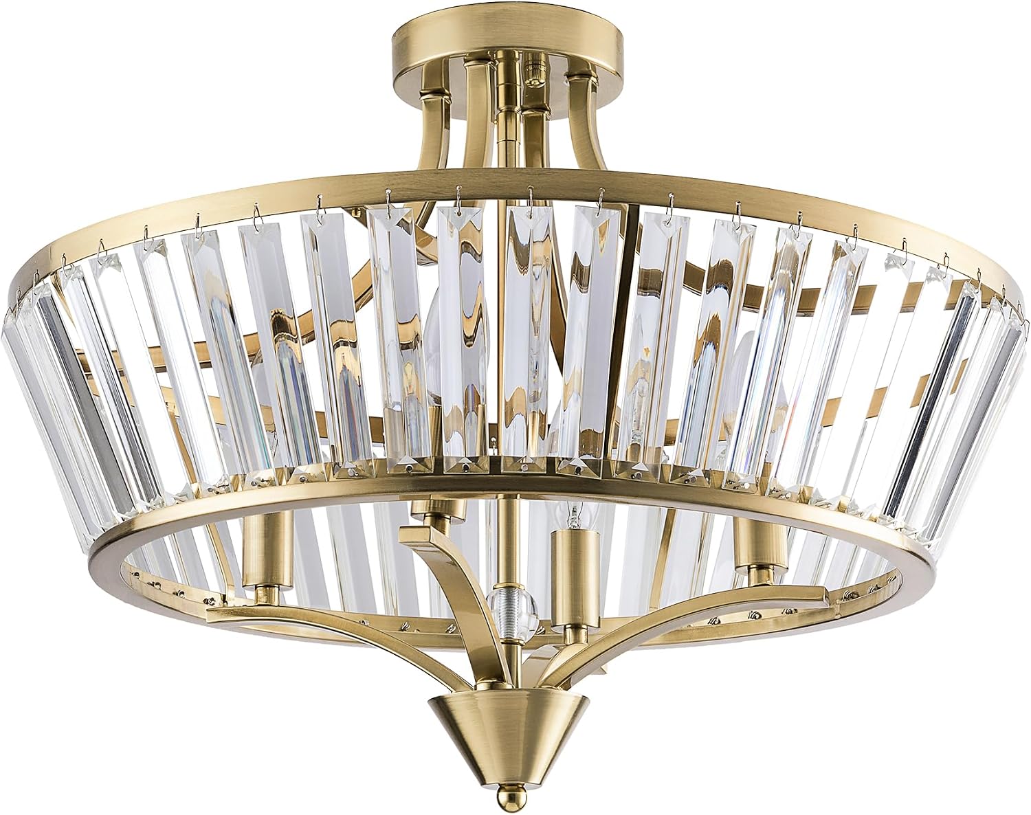 Maxax Crystal Ceiling Chandelier for Living Room, 19.5" Modern Round Light Fixture for Bedroom, 4-Light Rustic Farmhouse Semi Flush Mount Lamp for Dining Room, Kitchen, Hallway, Brushed Copper
