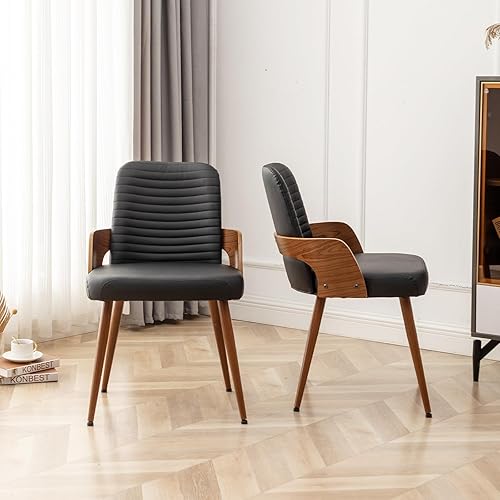 Miniatura 5 de Sillas de comedor, sillas de cocina modernas de mediados de siglo, sillas decorativas tapizadas de piel sintética, sillas de escritorio de madera