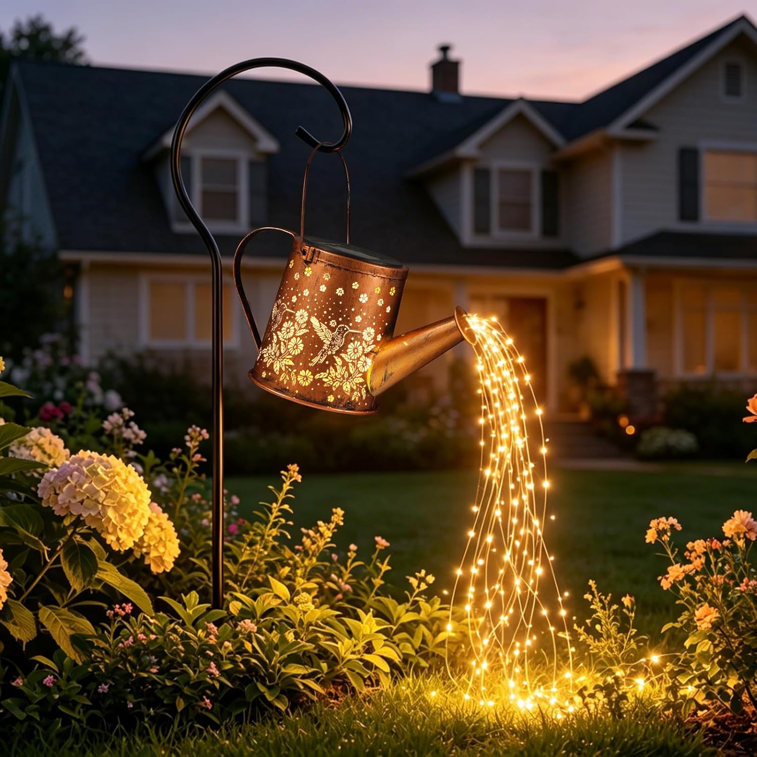 Solar Watering Can Light, Solar Powered Hanging Lantern Landscape Lights, Decorative Garden for Yard Waterproof Garden Decor, Gifts for Mom, Grandma（Hummingbird）