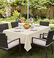 Vista 2 de Fitable Cubierta de Mesa Ovalada Oblonga para Exteriores e Interiores - Mantel Lavable Impermeable Sin Arrugas con Cremallera y Orificio para Beige