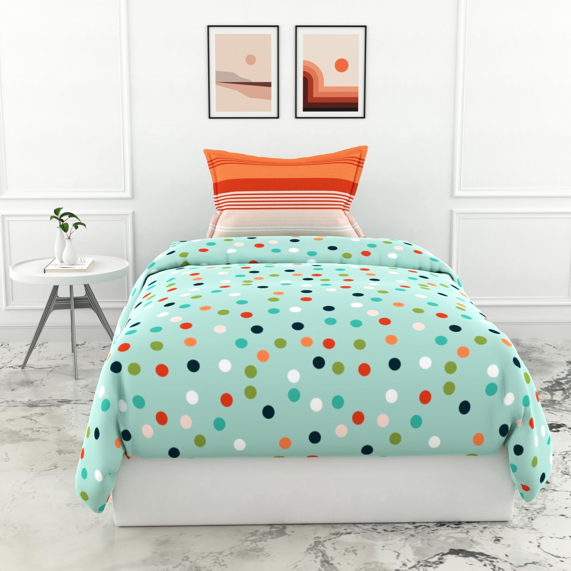 LORETO - A QUALITY LINEN BRAND 100% Cotton Bedsheet for Single Bed, 1 Single Bedsheet with 1 Pillow Cover | 144 TC Single Bedsheet Cotton, Sea Green and Red Polka (B0CWWH8VKC) Amazon Price History, Amazon Price Tracker